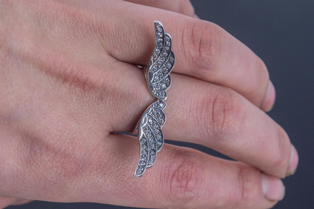 Silver Angel Wings Statement Ring