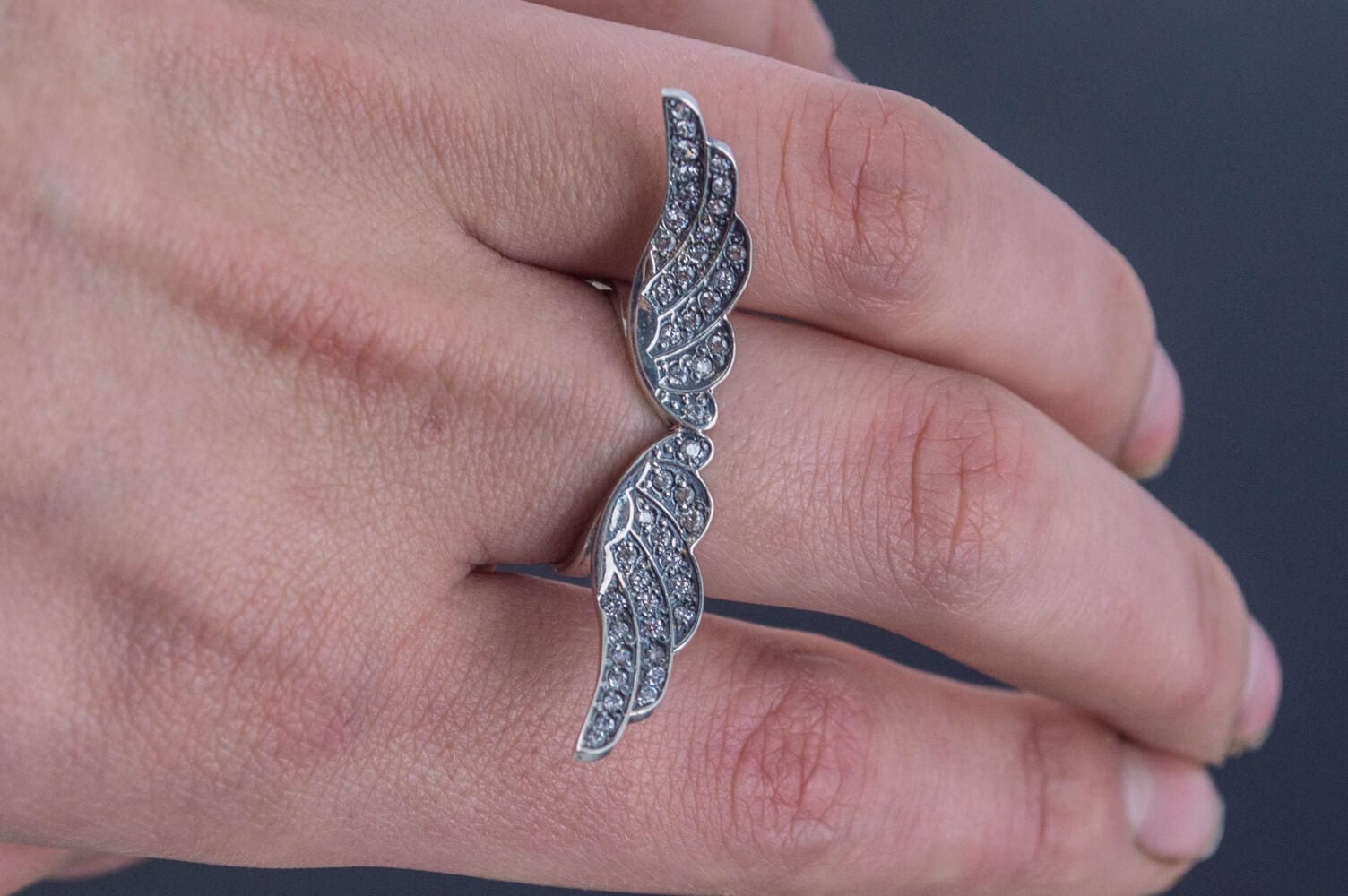Silver Angel Wings Statement Ring