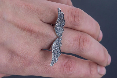 Silver Angel Wings Statement Ring