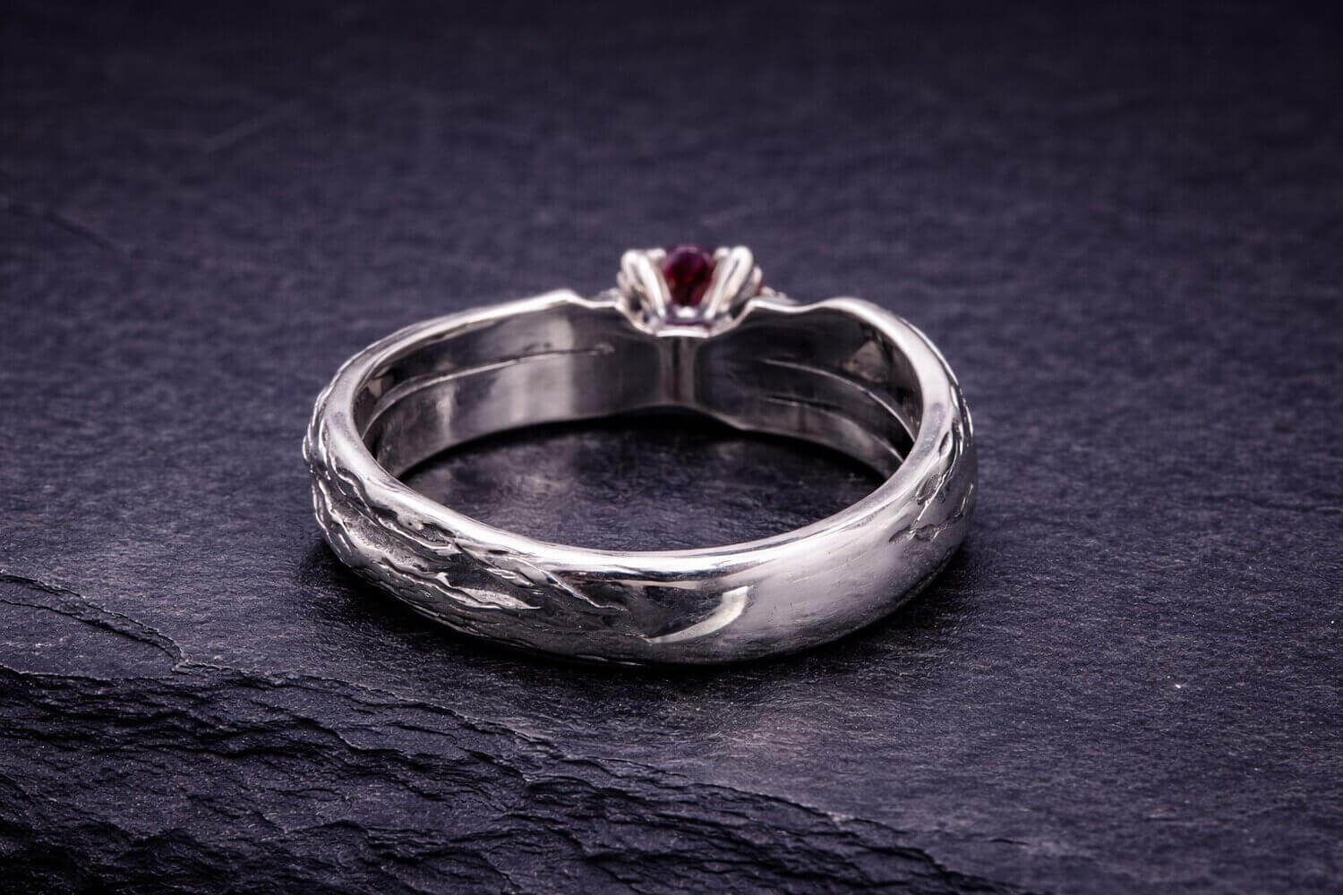 Silver Branch Ring with Ruby Gemstone