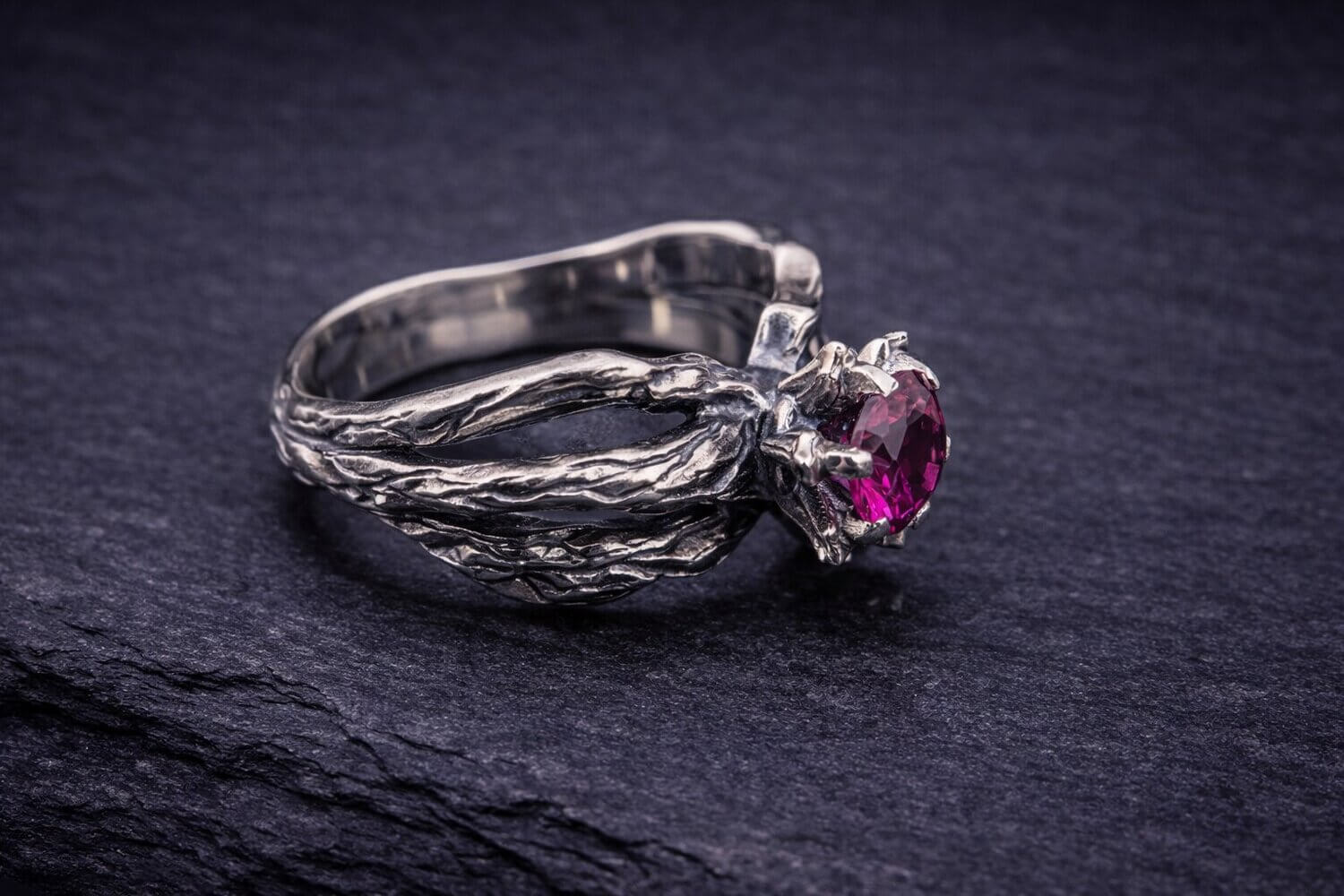 Silver Branch Ring with Ruby Gemstone