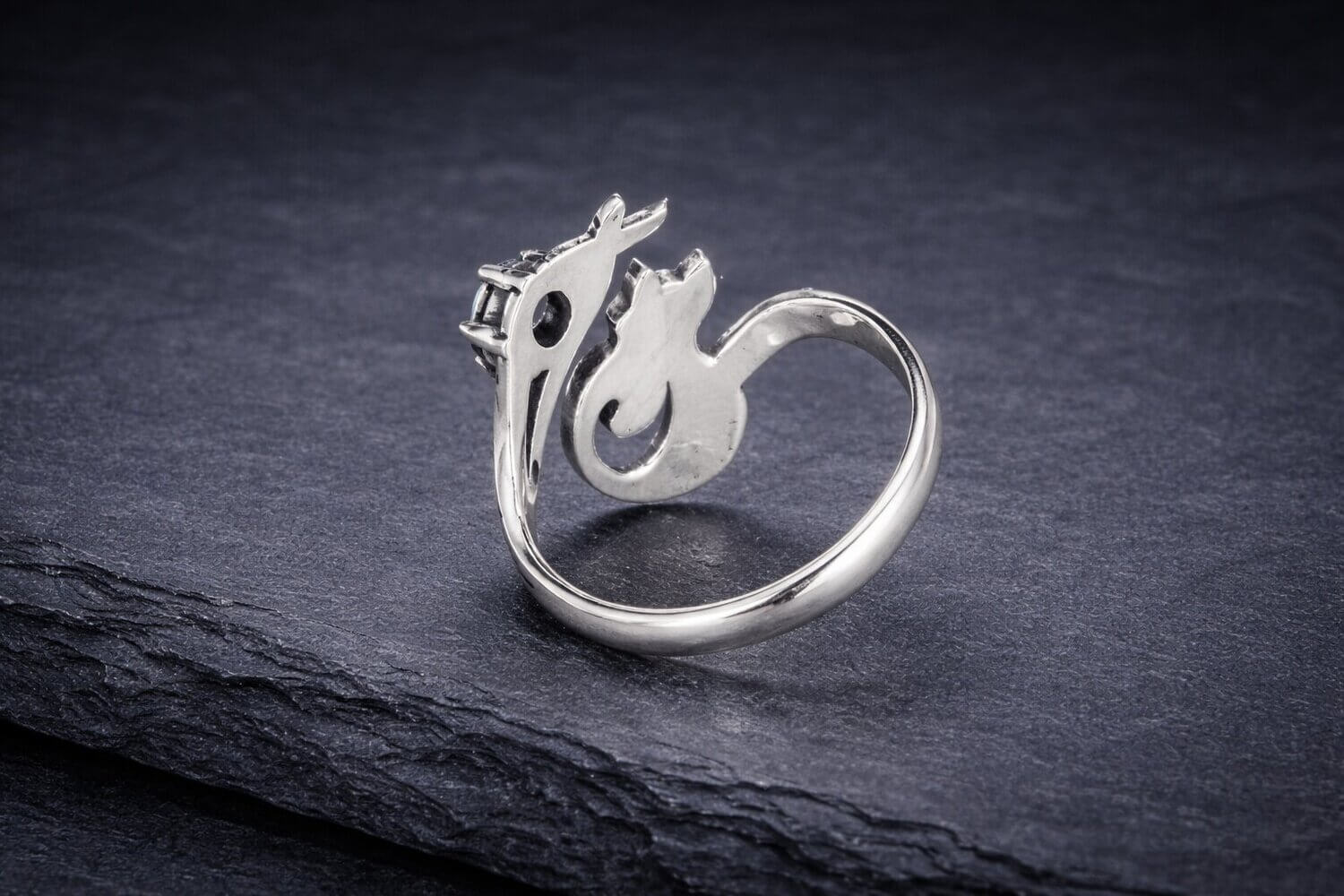 Silver Cat Ring with Blue Topaz