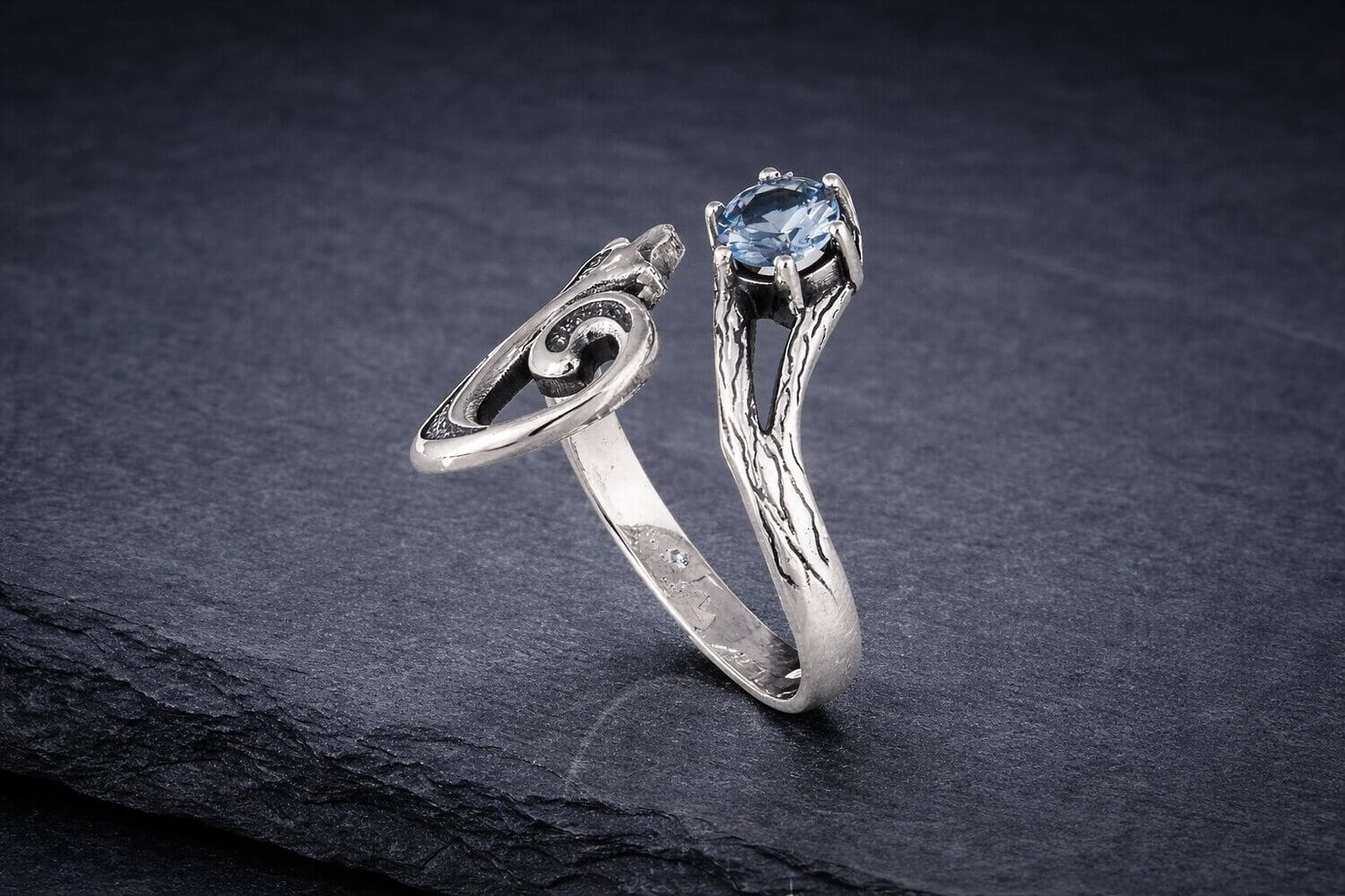 Silver Cat Ring with Blue Topaz