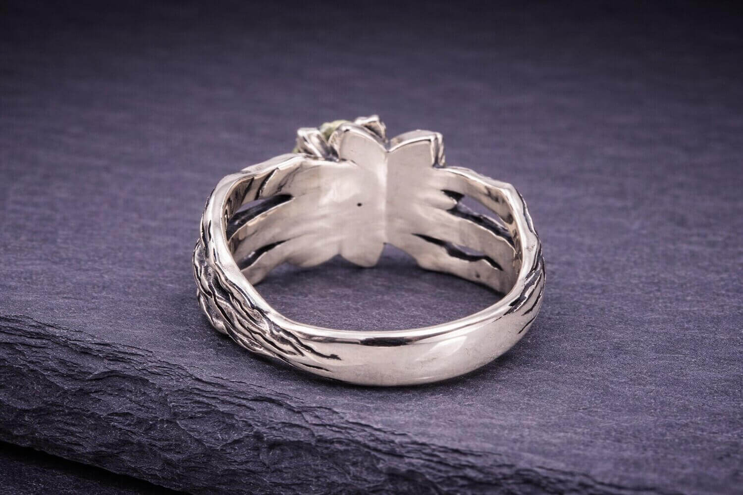 Silver Flower Ring with Peridot Gemstone
