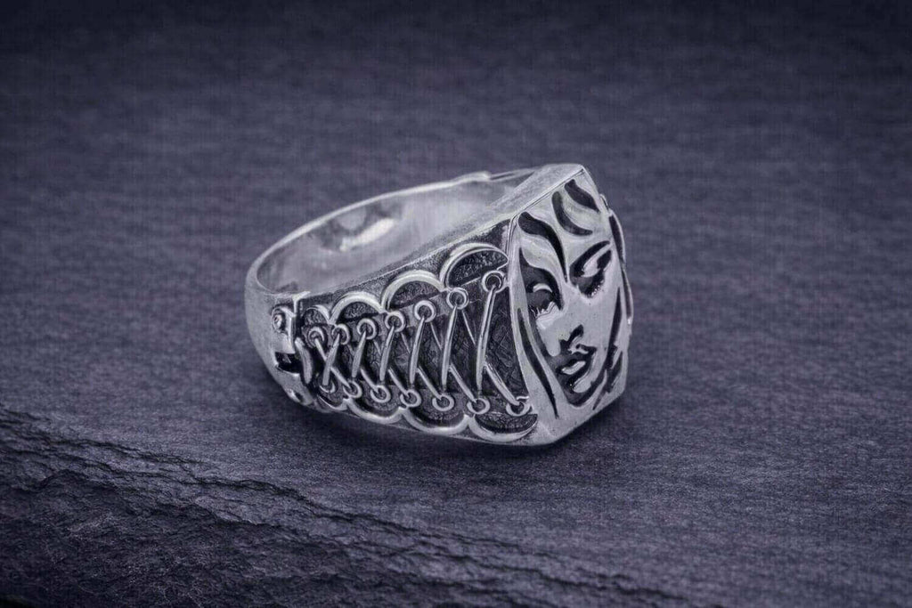 Silver Goddess Face Signet Ring