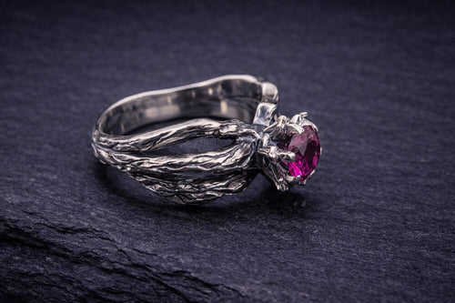 Silver Branch Ring Red Cubic Zirconia
