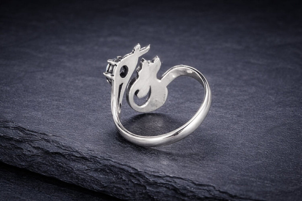 Silver Cat Wrap Ring Blue Cubic Zirconia