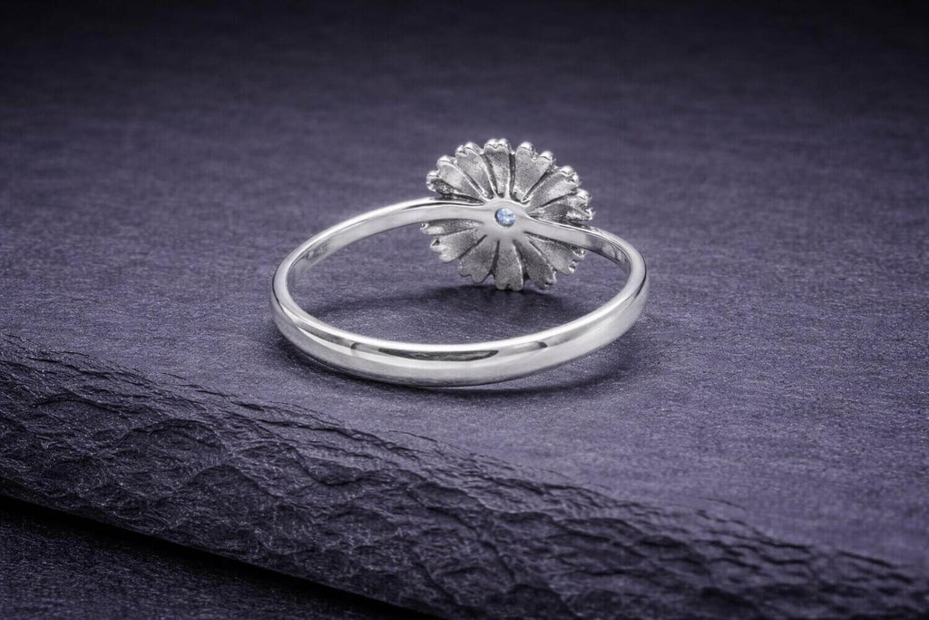 Silver Daisy Ring Blue Cubic Zirconia