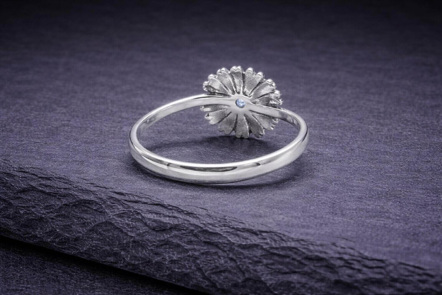 Silver Daisy Ring Blue Cubic Zirconia