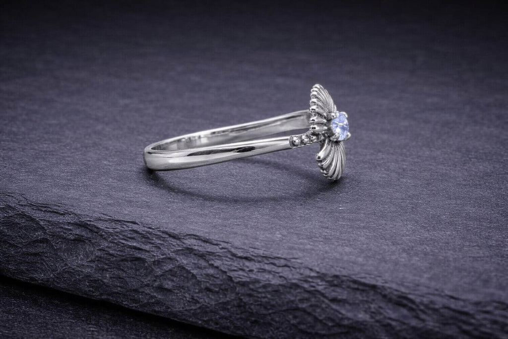 Silver Daisy Ring Blue Cubic Zirconia