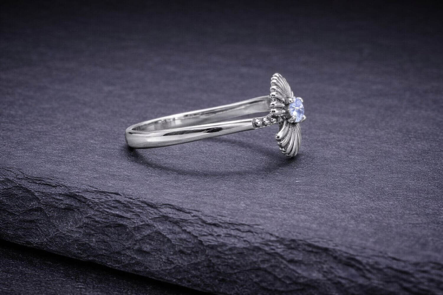 Silver Daisy Ring Blue Cubic Zirconia