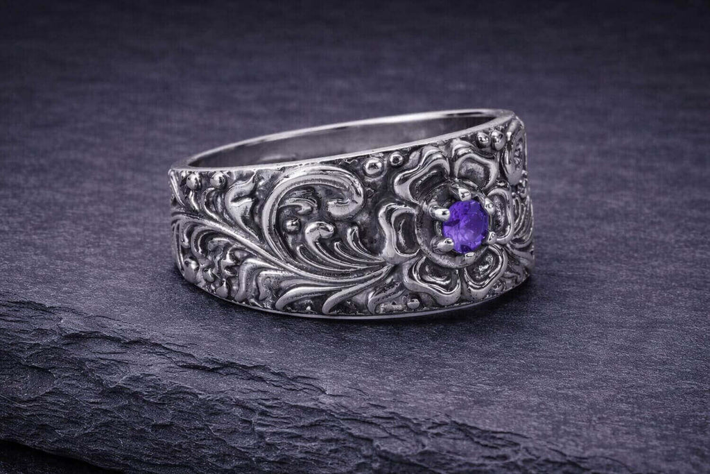 Silver Floral Band Ring