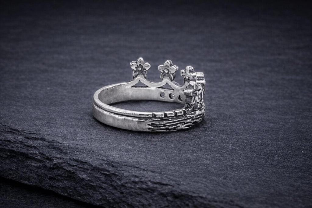 Silver Flower Crown Ring Cubic Zirconia