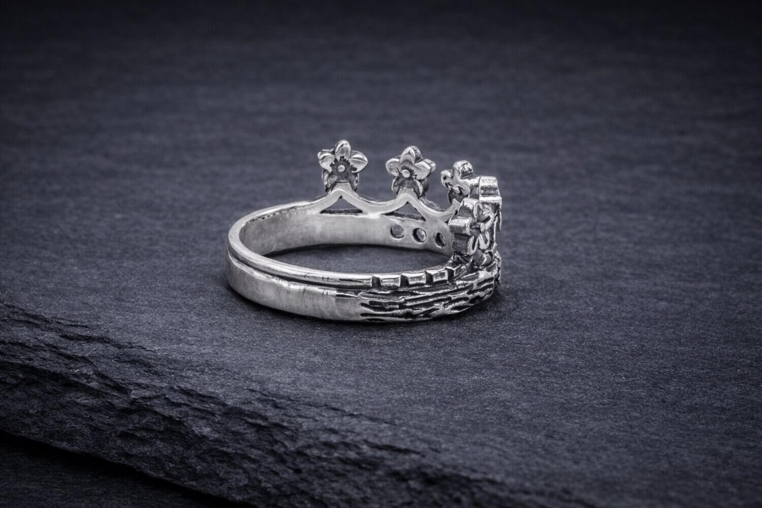 Silver Flower Crown Ring Cubic Zirconia