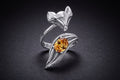 Sterling silver fox wrap ring with yellow cubic zirconia center stone and detailed fox face design