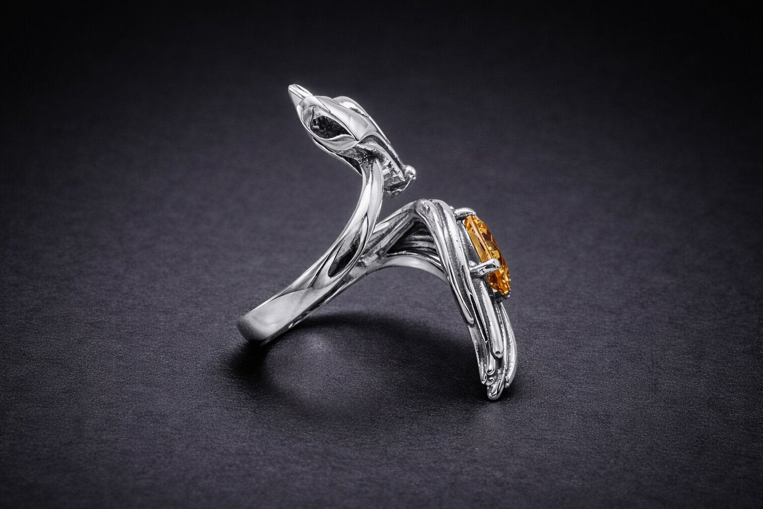 Silver Fox Ring Yellow Cubic Zirconia