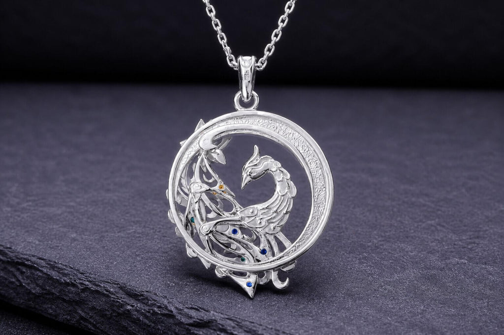 Sterling Silver Peacock Lotus Necklace