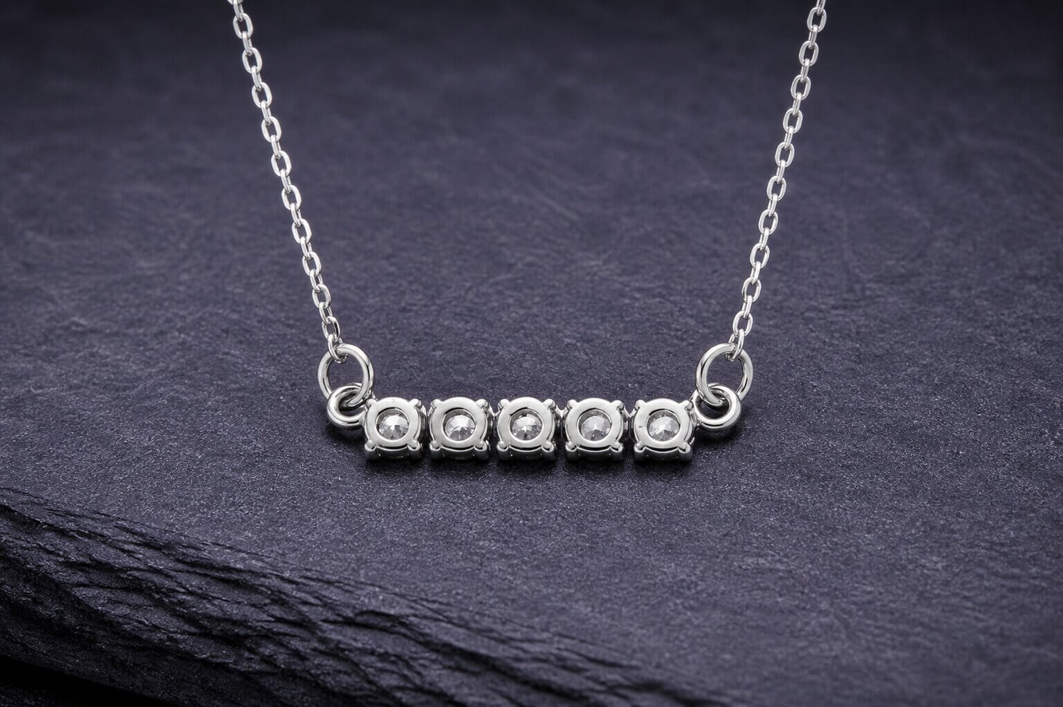 Sterling Silver Five Stone Bar Necklace
