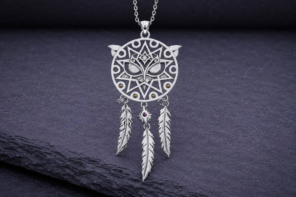 Sterling Silver Owl Dreamcatcher Necklace