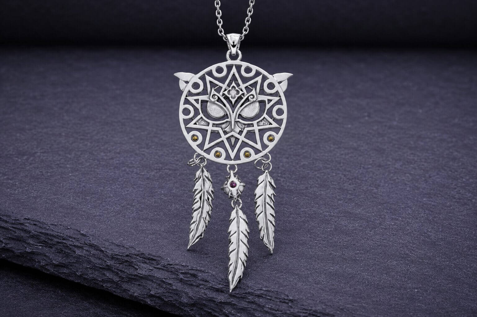 Sterling Silver Owl Dreamcatcher Necklace