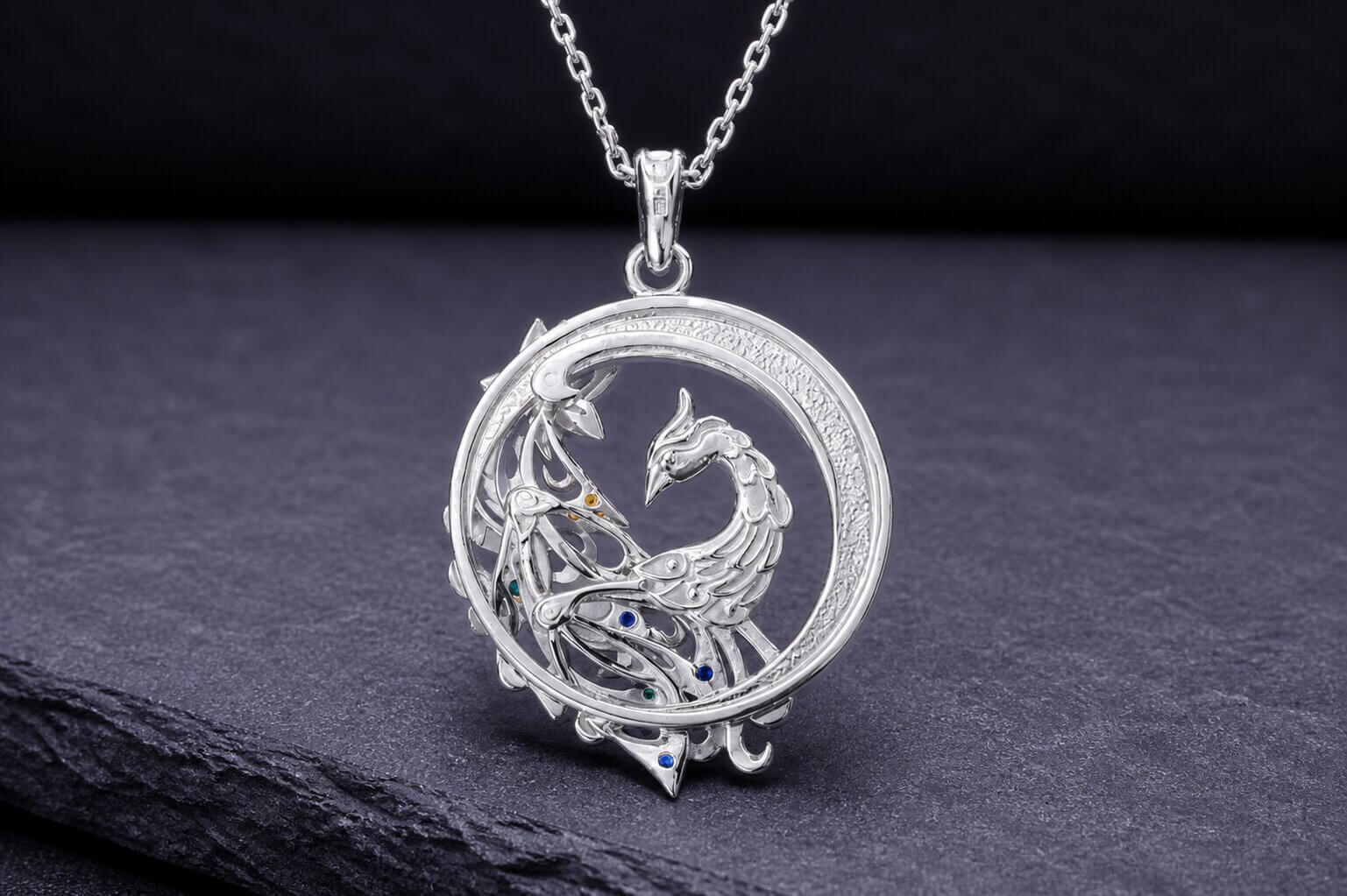 Sterling Silver Peacock Lotus Necklace