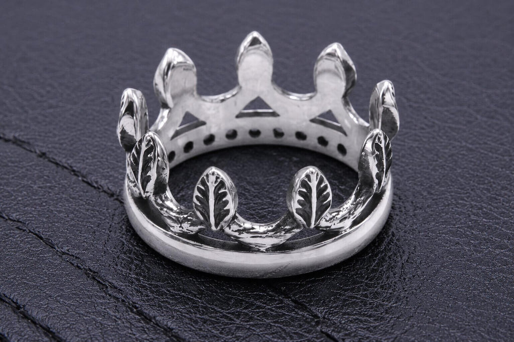 Silver Leaf Crown Ring Green Cubic Zirconia